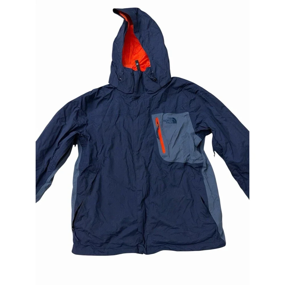 The North Face Men’s M Hooded‎ Jacket Navy Gray Orange Lining Outdoor Hiking Zip